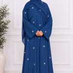 Royal Blue Floral Embroidered Abaya with Matching Hijab